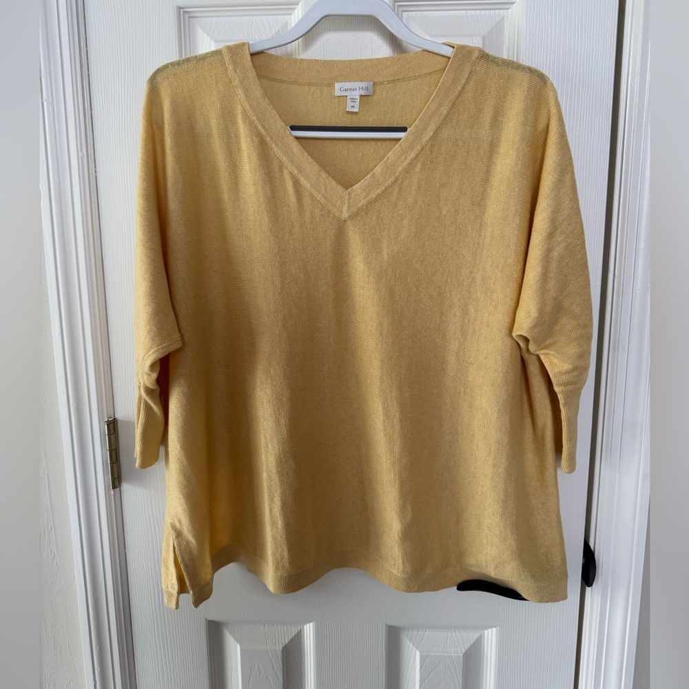 Garnet Hill V-Neck Sweater in Soft Yellow